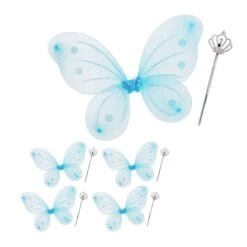 5x Feenflügel/Zauberstab In Blau/Silber