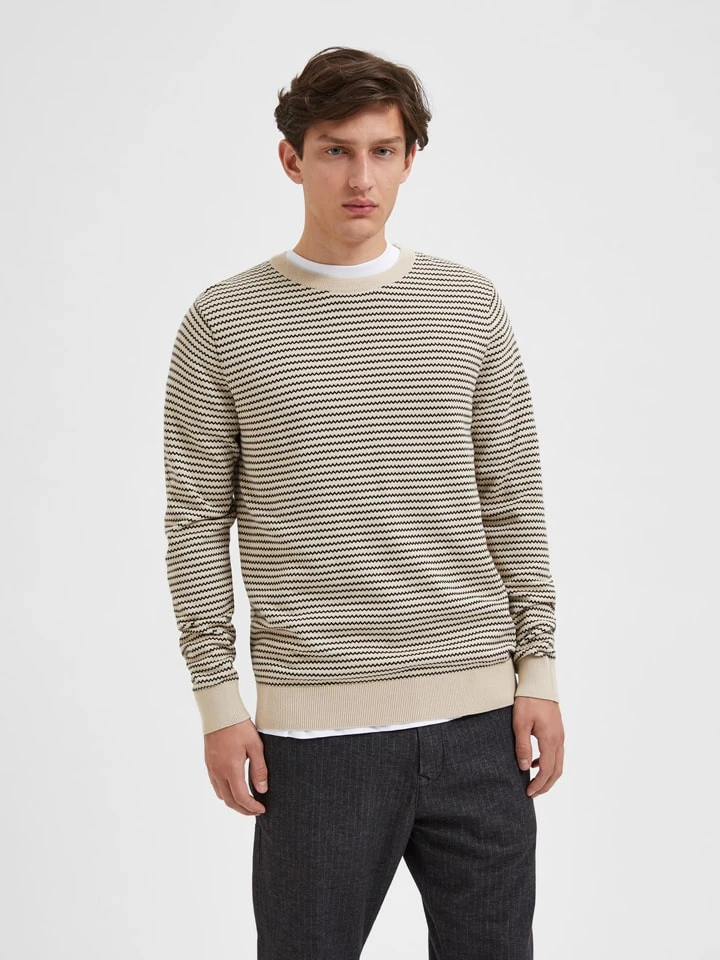 Selected Homme Pullover "Robin" In Beige/ Schwarz 5 Selected Homme Pullover "Robin" In Beige/ Schwarz – Bild 3